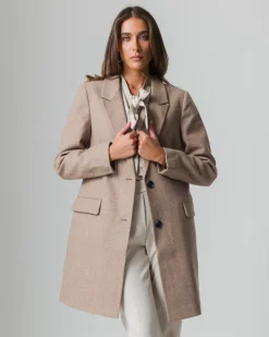 Donna Piazza Italia Donna|Giubbini E Cappotti<Cappotto monopetto 2 bottoni collo revers spacchetti sui polsi - Cammello