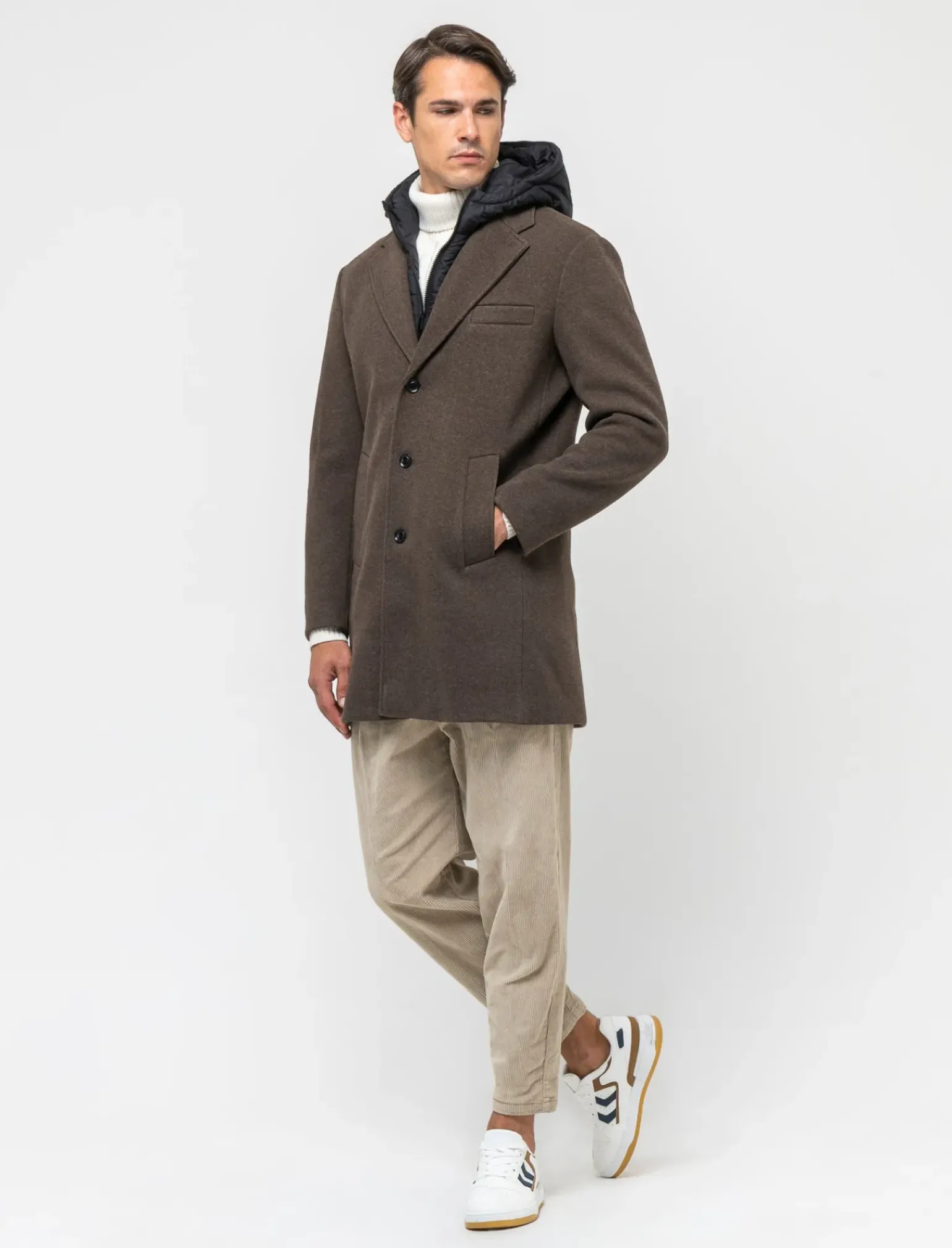 Uomo Piazza Italia Uomo|Giubbini E Cappotti<Cappotto regular fit con gilet e cappuccio - Moro