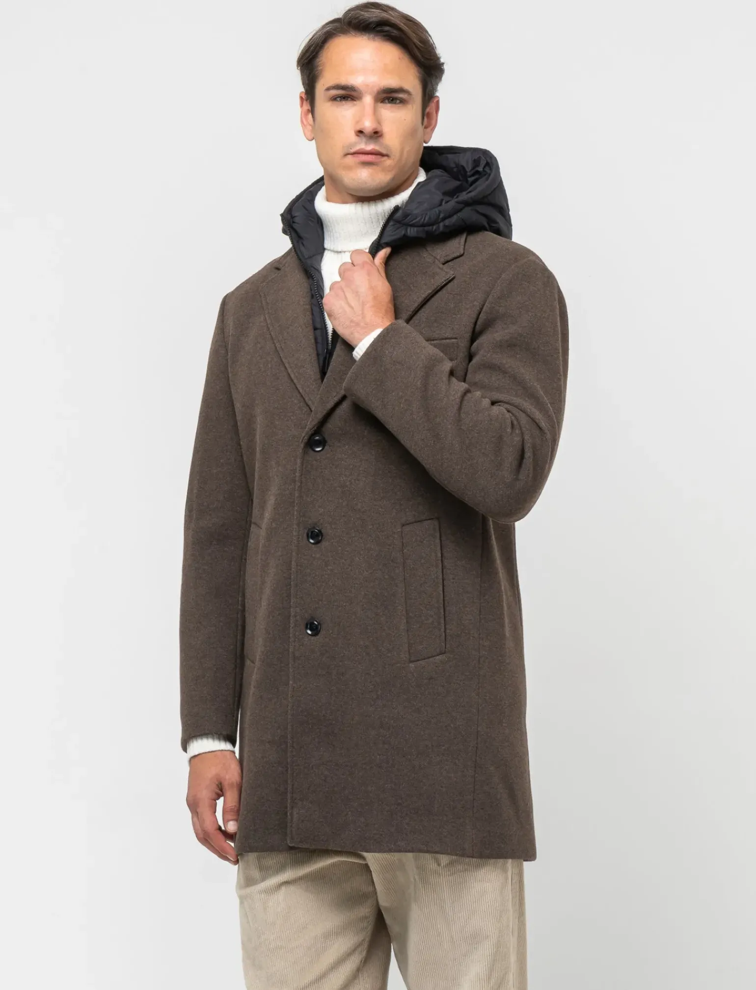Uomo Piazza Italia Uomo|Giubbini E Cappotti<Cappotto regular fit con gilet e cappuccio - Moro