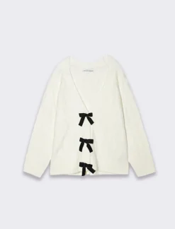 Piazza Italia Bambina|Maglieria<Cardigan a trecce da bambina con manica raglan e fiocchetti decorativi - sporco