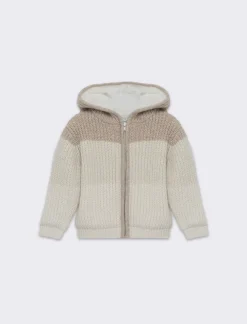 Piazza Italia Neonato|Maglieria<Cardigan con cappuccio e zip, interno in pelliccia e colori a contrasto - Beige