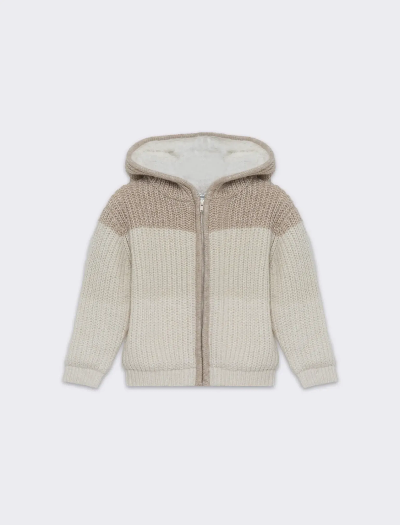 Piazza Italia Neonato|Maglieria<Cardigan con cappuccio e zip, interno in pelliccia e colori a contrasto - Beige
