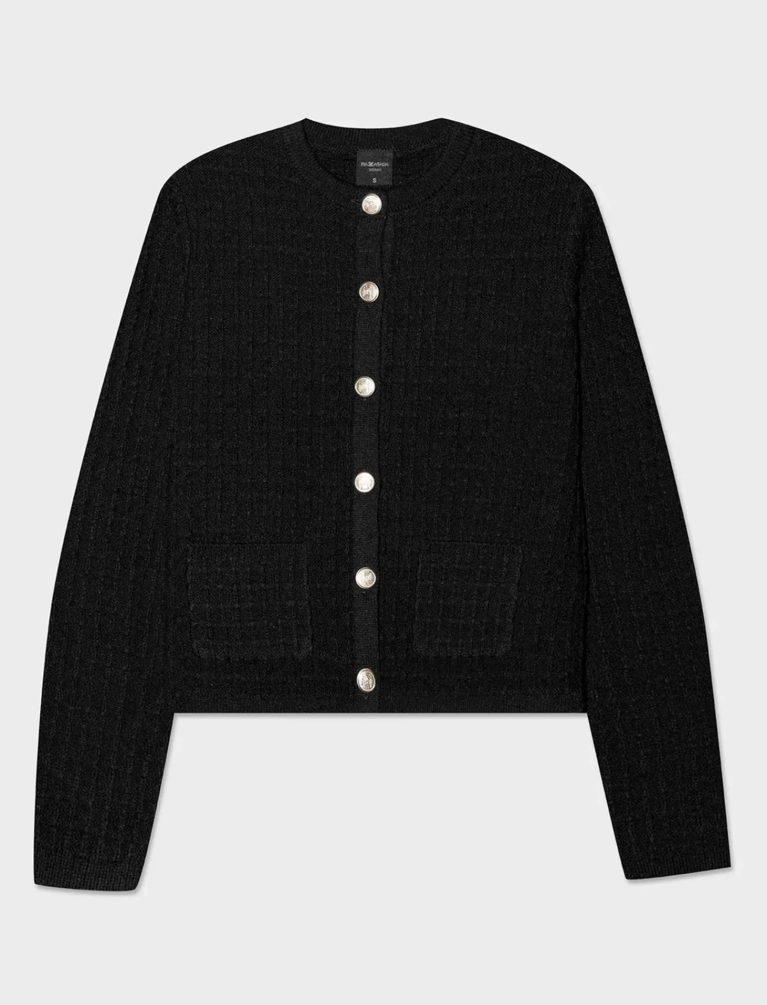 Donna Piazza Italia Maglieria<Cardigan corto con bottoni utilites effetto metallo dorato -