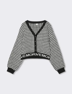 Piazza Italia Bambina|Maglieria<Cardigan in maglia con motivo bianco e nero e con scritte jaquard a contrasto - Fantasia
