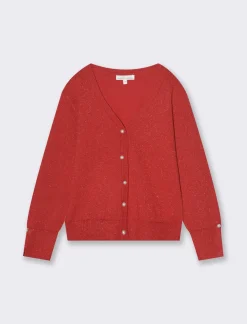 Piazza Italia Bambina|Maglieria<Cardigan in maglia effetto brillante da bambina con bottone a forma di perla -