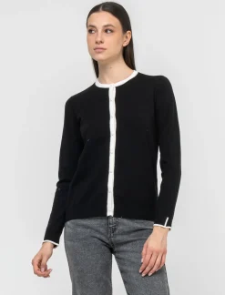 Donna Piazza Italia Donna|Maglieria<Cardigan in maglia fine con dettaglio contrasto su tinta e polsi -