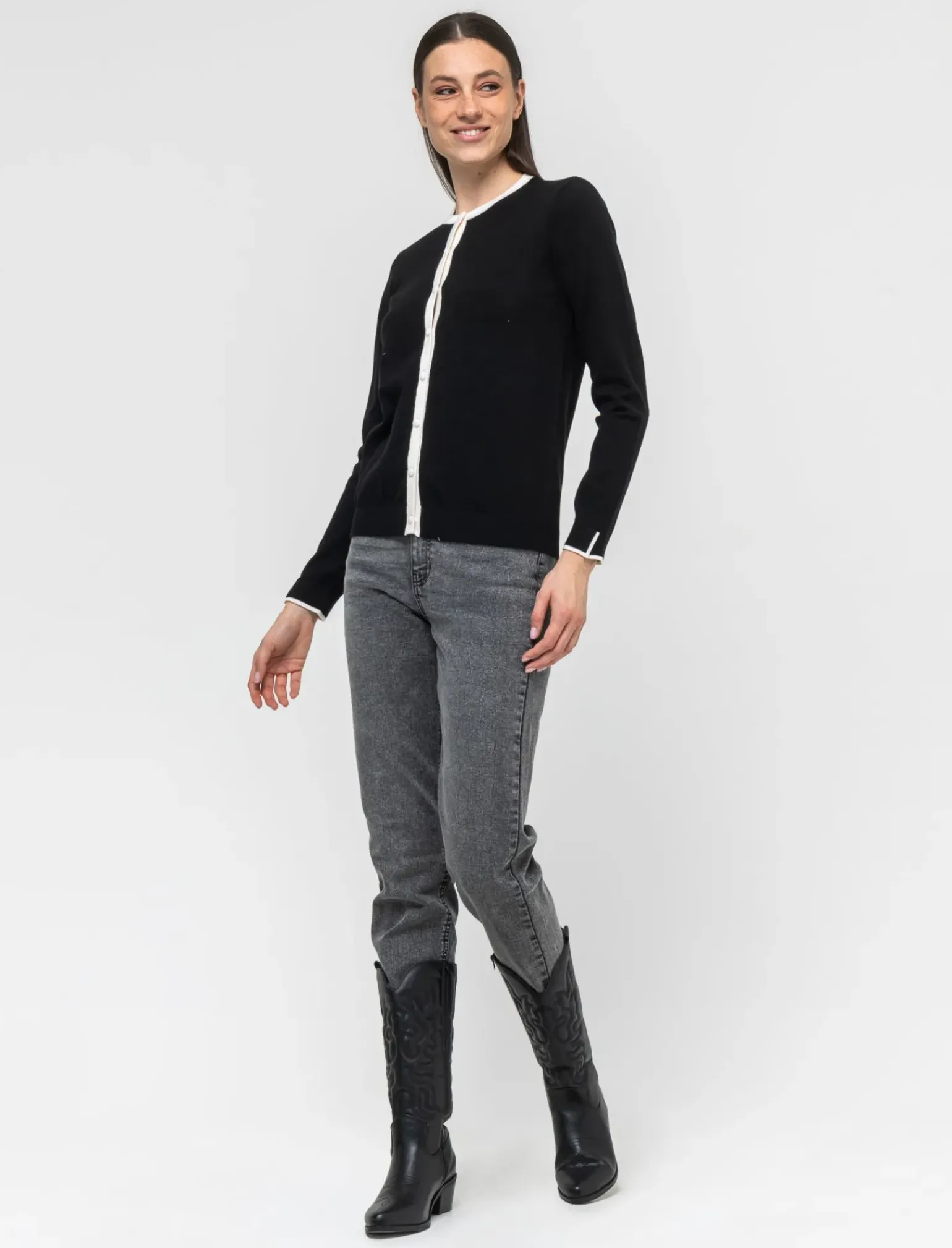 Donna Piazza Italia Donna|Maglieria<Cardigan in maglia fine con dettaglio contrasto su tinta e polsi -