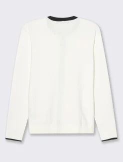 Donna Piazza Italia Donna|Maglieria<Cardigan in maglia fine con dettaglio contrasto su tinta e polsi - Avorio