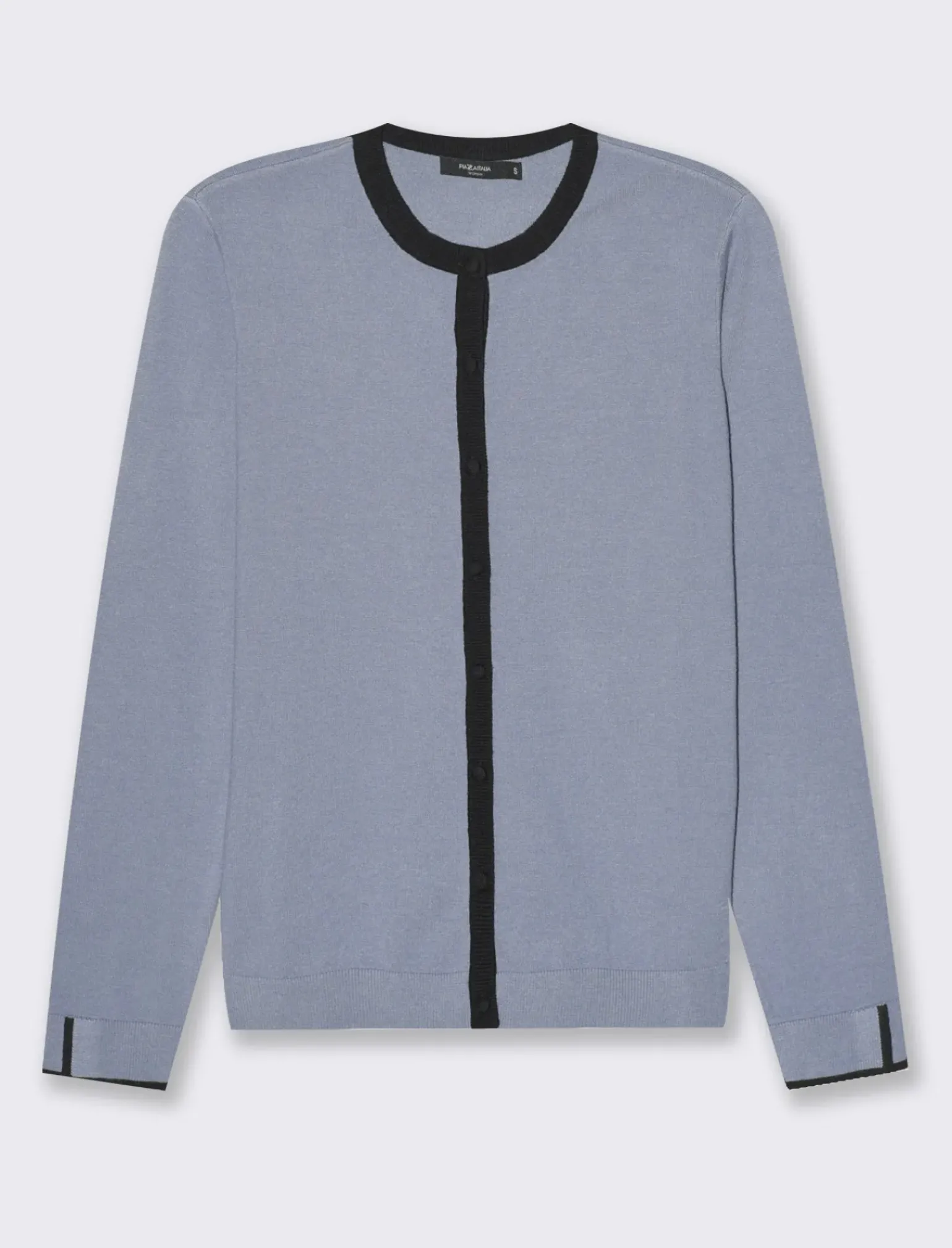 Donna Piazza Italia Donna|Maglieria<Cardigan in maglia fine con dettaglio contrasto su tinta e polsi - Celeste