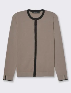 Donna Piazza Italia Donna|Maglieria<Cardigan in maglia fine con dettaglio contrasto su tinta e polsi - tortora