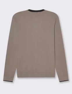 Donna Piazza Italia Donna|Maglieria<Cardigan in maglia fine con dettaglio contrasto su tinta e polsi - tortora