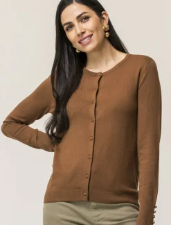 Donna Piazza Italia Donna|Maglieria<Cardigan in maglia fine di viscosa con dettaglio bottoni effetto dorato - tabacco