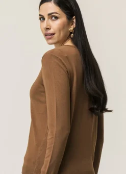 Donna Piazza Italia Donna|Maglieria<Cardigan in maglia fine di viscosa con dettaglio bottoni effetto dorato - tabacco