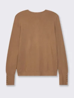 Donna Piazza Italia Donna|Maglieria<Cardigan in maglia fine di viscosa con dettaglio bottoni effetto dorato - tabacco