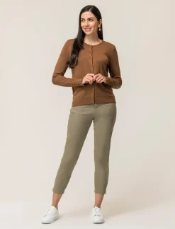 Donna Piazza Italia Donna|Maglieria<Cardigan in maglia fine di viscosa con dettaglio bottoni effetto dorato - tabacco