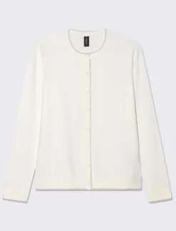 Donna Piazza Italia Donna|Maglieria<Cardigan in maglia fine, modello girocollo con dettagli lurex - Avorio