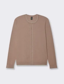 Donna Piazza Italia Donna|Maglieria<Cardigan in maglia fine, modello girocollo con dettagli lurex - castoro