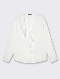 Donna Piazza Italia Donna|Camicie E Casacche<Casacca a manica lunga e scollo a V con rouches - Bianco panna