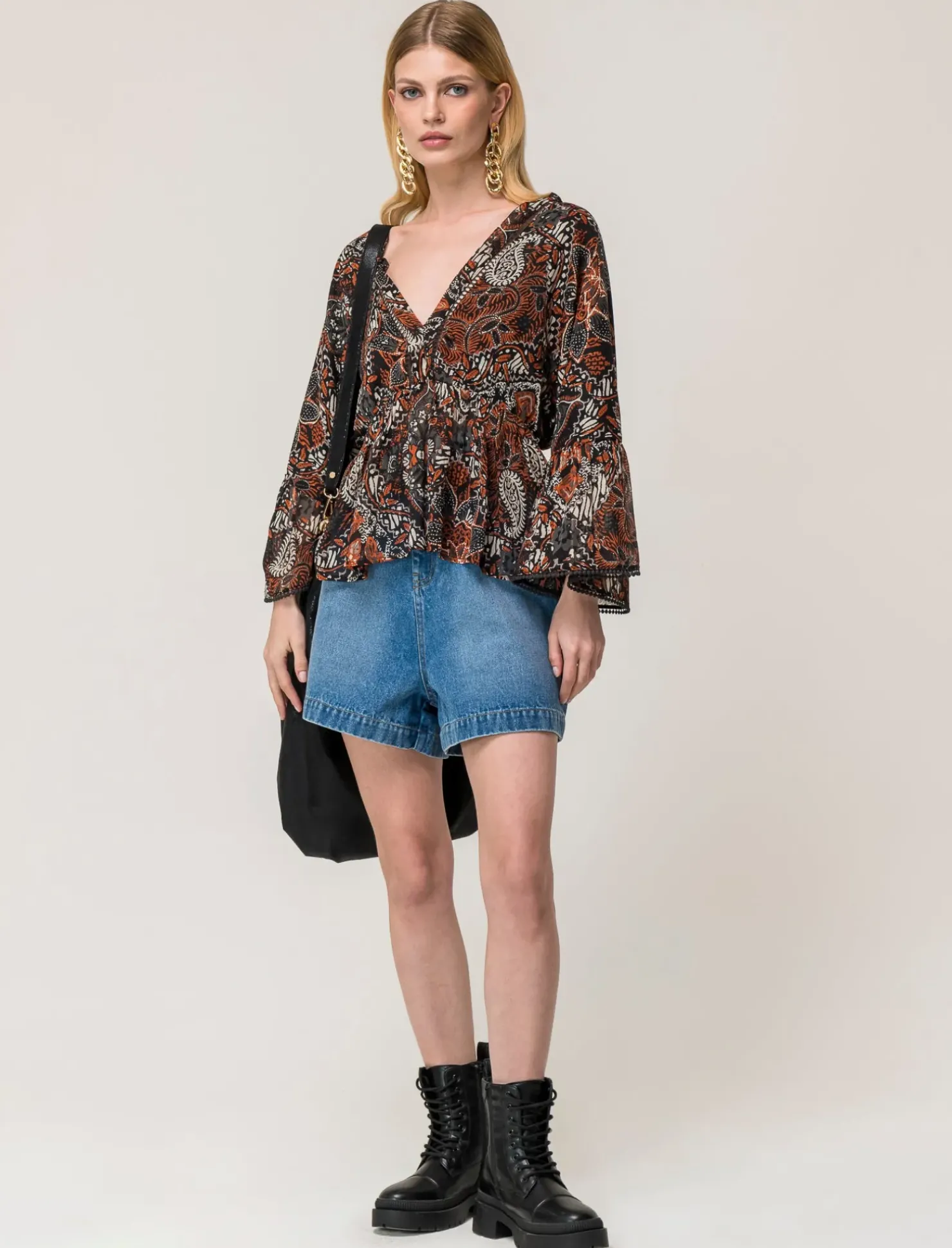 Piazza Italia Casacca ampia,stampata con scollo a V con inserti effetto metallizzato - var 1 Cheap