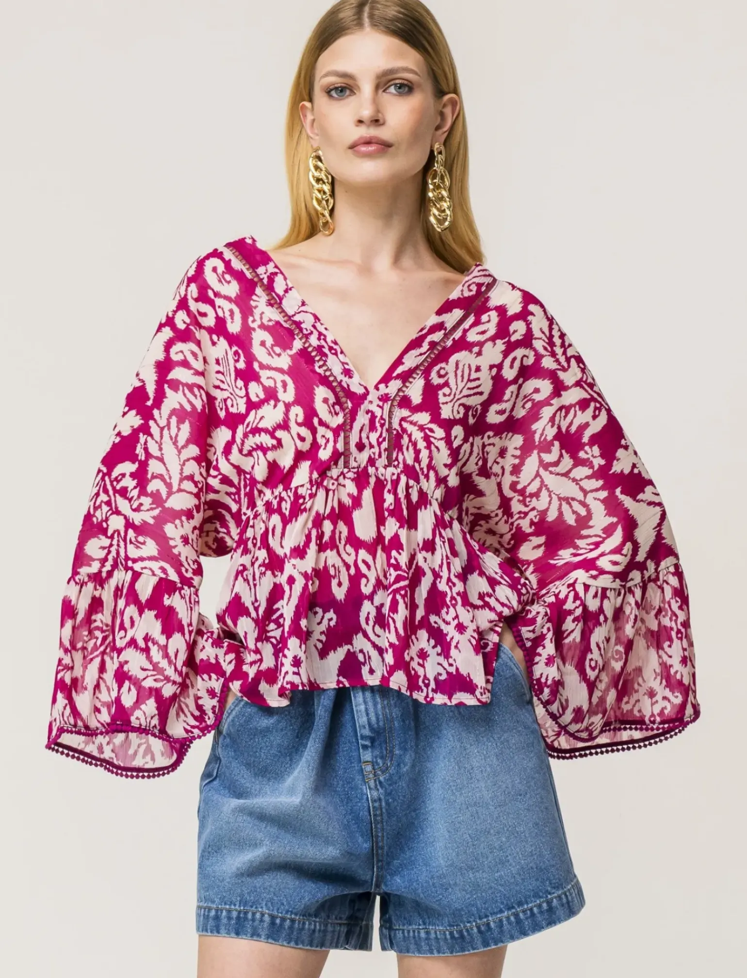 Donna Piazza Italia Donna|Camicie E Casacche<Casacca ampia,stampata con scollo a V con inserti effetto metallizzato - var 2