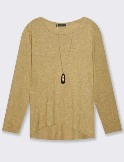 Donna Piazza Italia Donna|Maglieria<Casacca con collana a manica lunga - Cammello