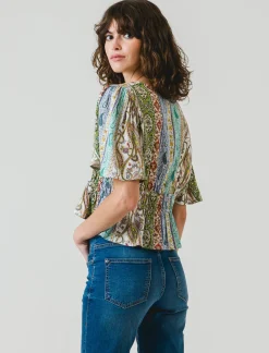 Donna Piazza Italia Donna<Casacca fantasia e unita manica corta con arriccio in vita - var 1