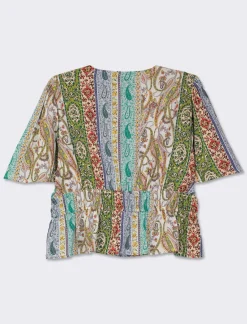 Donna Piazza Italia Donna<Casacca fantasia e unita manica corta con arriccio in vita - var 1