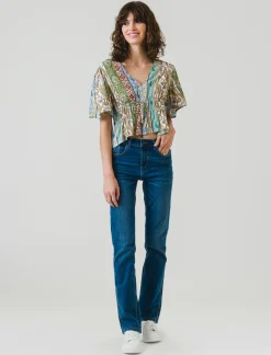 Donna Piazza Italia Donna<Casacca fantasia e unita manica corta con arriccio in vita - var 1