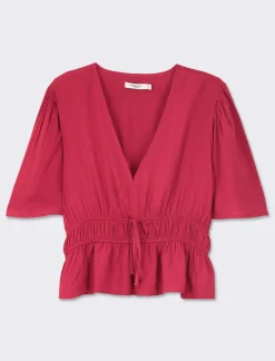 Donna Piazza Italia Donna<Casacca fantasia e unita manica corta con arriccio in vita - rubino