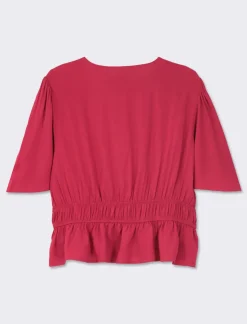 Donna Piazza Italia Donna<Casacca fantasia e unita manica corta con arriccio in vita - rubino