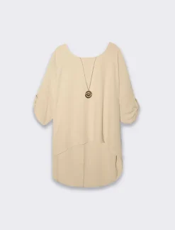 Donna Piazza Italia Donna|Camicie E Casacche<Casacca girocollo con collana e manica a 3/4 - gesso