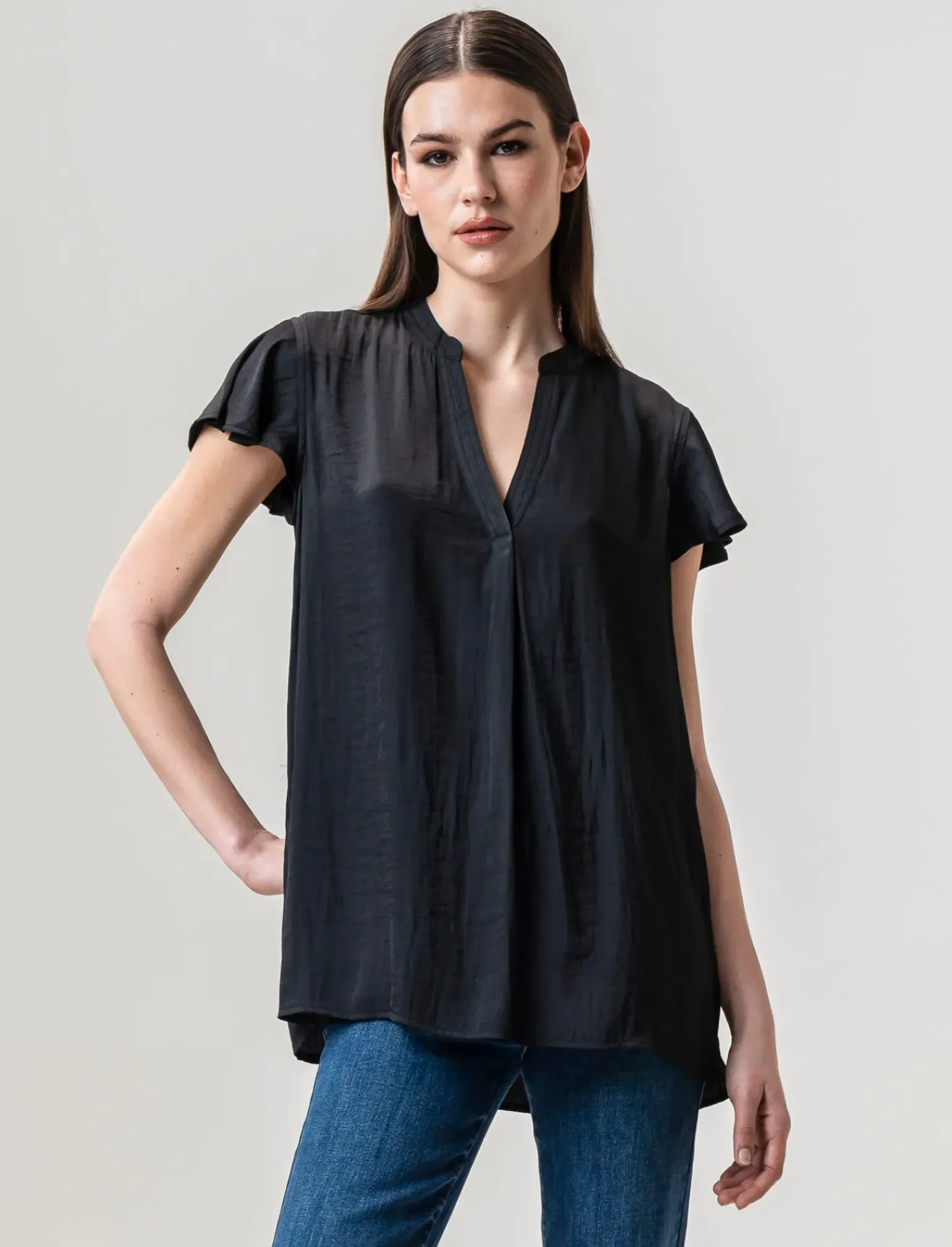 Donna Piazza Italia Camicie E Casacche<Casacca in tessuto fluido, apertura scollo a V e maniche volant -