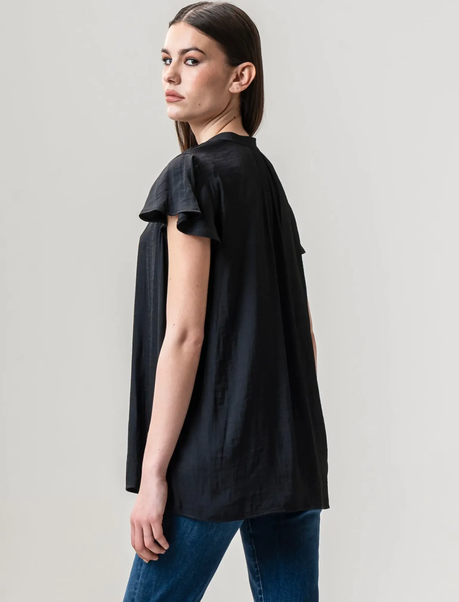 Donna Piazza Italia Camicie E Casacche<Casacca in tessuto fluido, apertura scollo a V e maniche volant -