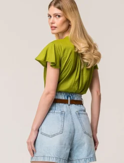 Donna Piazza Italia Camicie E Casacche<Casacca in tessuto fluido, apertura scollo a V e maniche volant - pistacchio