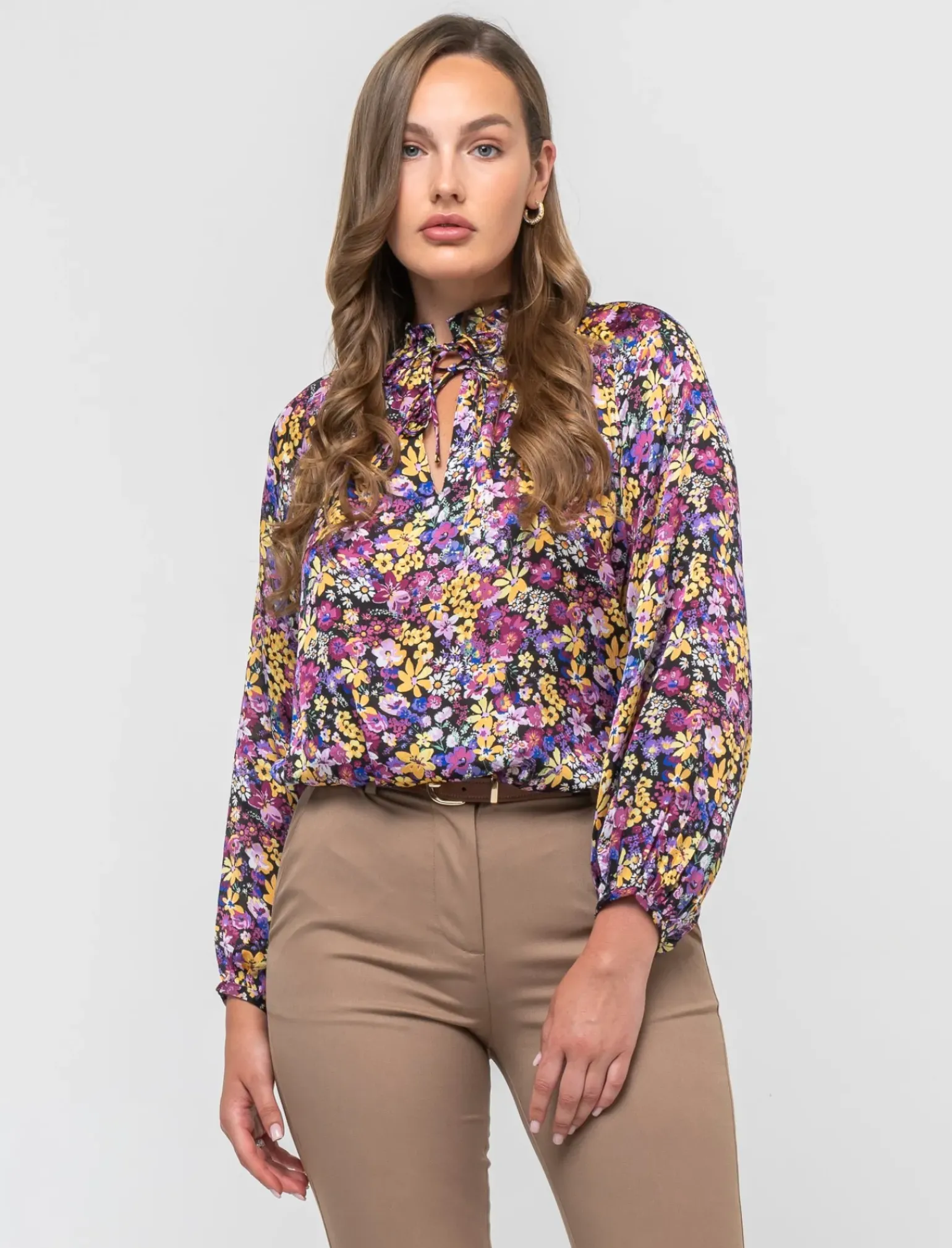 Donna Piazza Italia Camicie E Casacche<Casacca in tessuto fluido e arriccio al collo con laccetti - var 1