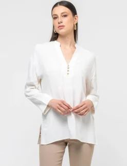 Donna Piazza Italia Camicie E Casacche<Casacca stampata manica 3/4 vestibilità comfort - Avorio