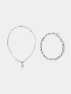 Uomo Piazza Italia Uomo<Collana da uomo catena con teschio -