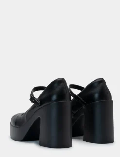 Piazza Italia Décolletè con cinturino e tacco largo e plateau - Nero Cheap