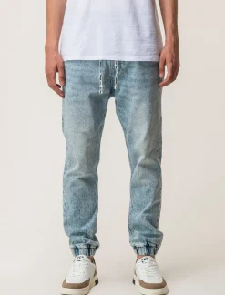 Uomo Piazza Italia Uomo|Jeans<Denim con vita elasticizzata regolabile con laccio - Denim chiaro