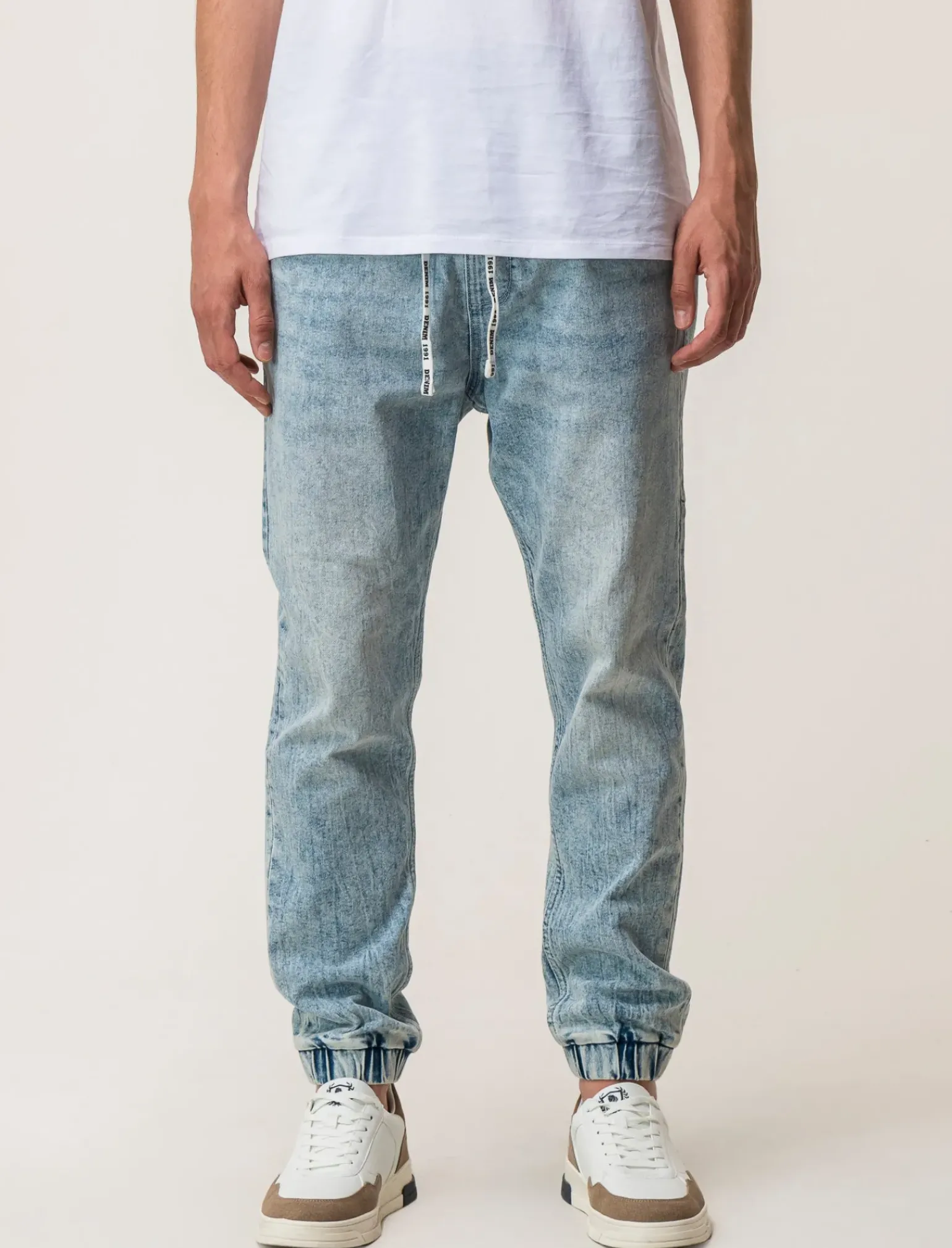 Uomo Piazza Italia Uomo|Jeans<Denim con vita elasticizzata regolabile con laccio - Denim chiaro