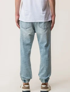 Uomo Piazza Italia Uomo|Jeans<Denim con vita elasticizzata regolabile con laccio - Denim chiaro