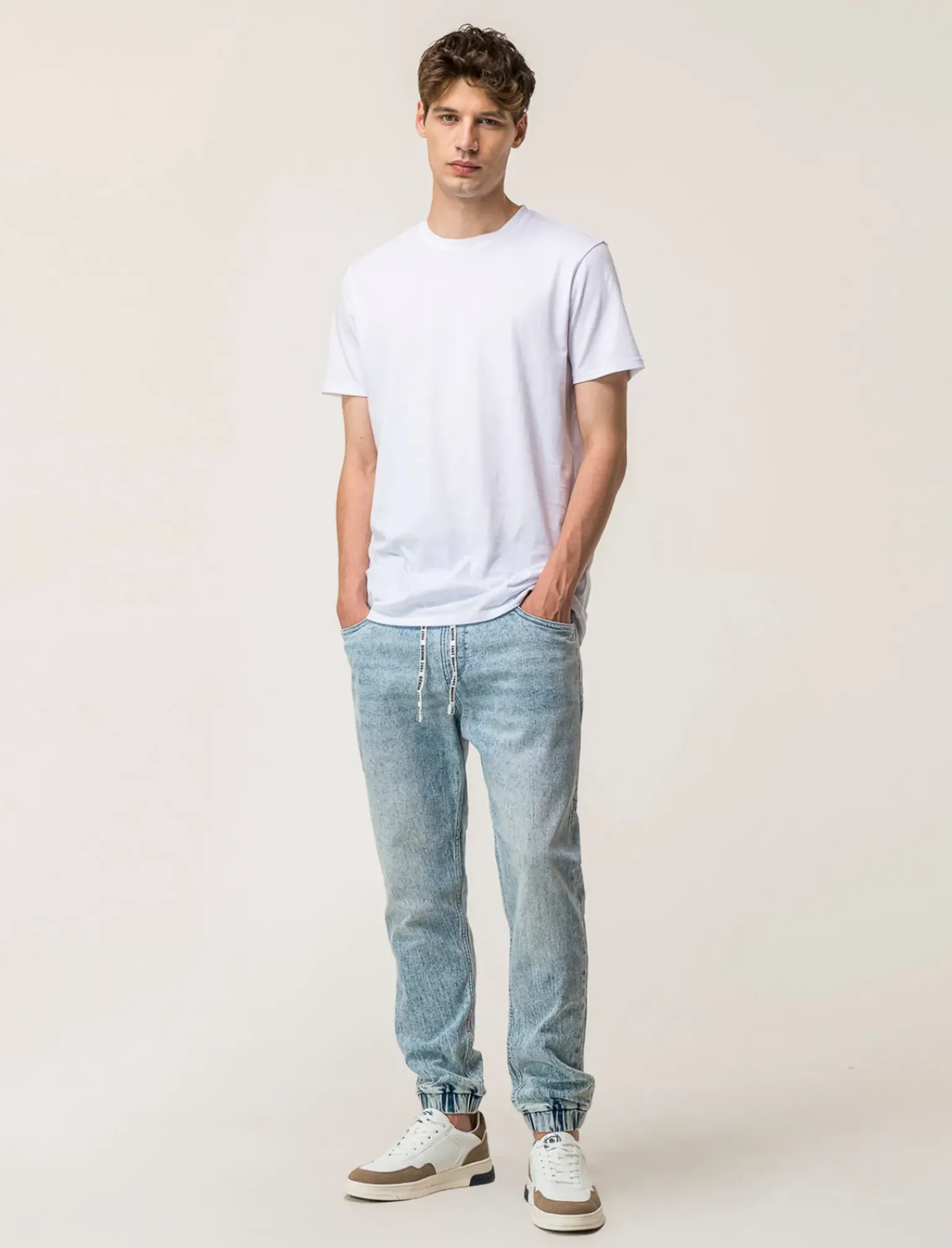 Uomo Piazza Italia Uomo|Jeans<Denim con vita elasticizzata regolabile con laccio - Denim chiaro