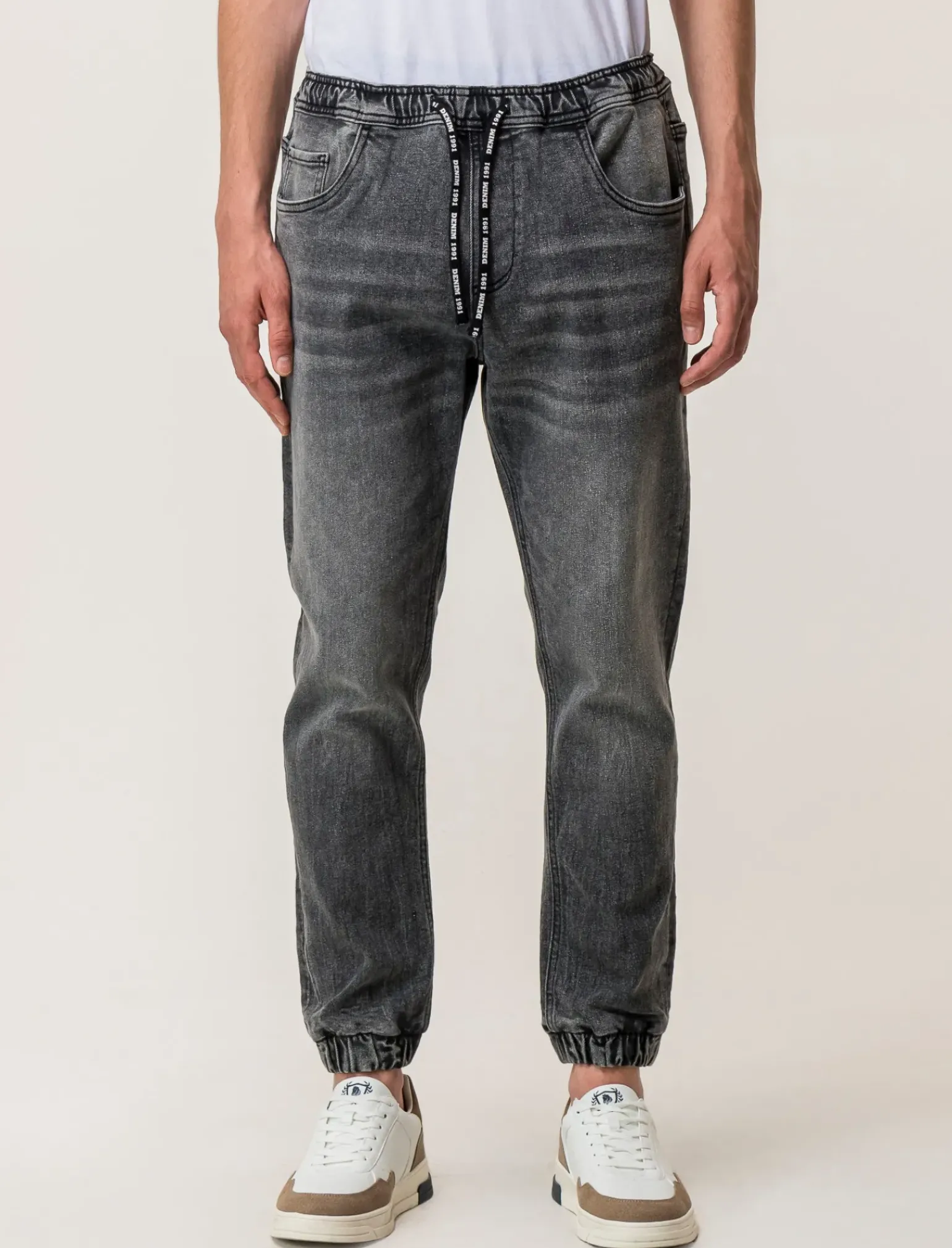 Uomo Piazza Italia Uomo|Jeans<Denim con vita elasticizzata regolabile con laccio -