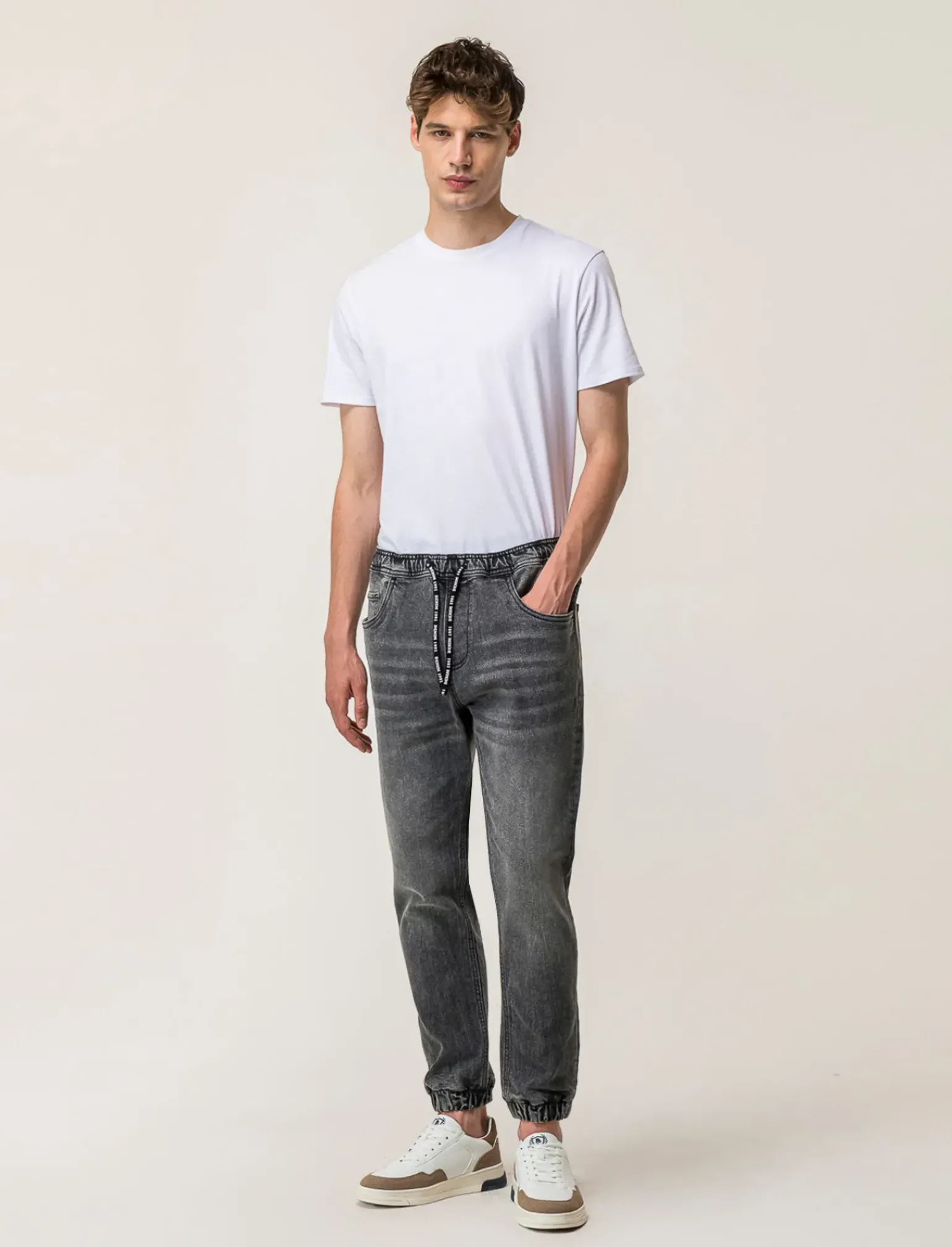 Uomo Piazza Italia Uomo|Jeans<Denim con vita elasticizzata regolabile con laccio -