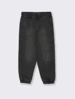 Bambino Piazza Italia Bambino|Jeans<Denim da bambino con tasconi laterali con coulisse in vita ed elastico al fondo - Nero