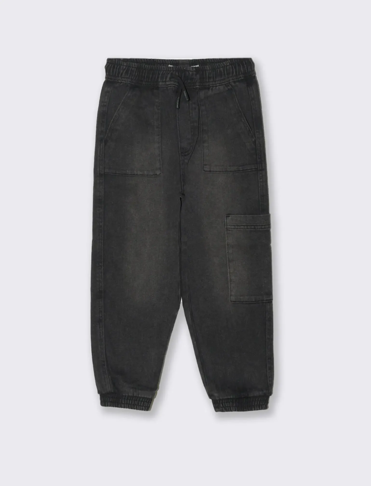 Bambino Piazza Italia Bambino|Jeans<Denim da bambino con tasconi laterali con coulisse in vita ed elastico al fondo - Nero