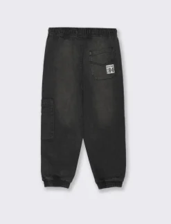Bambino Piazza Italia Bambino|Jeans<Denim da bambino con tasconi laterali con coulisse in vita ed elastico al fondo - Nero