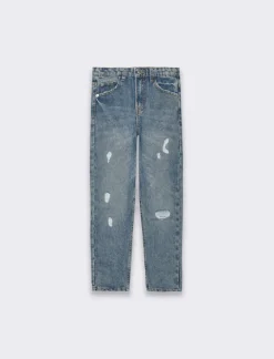 Piazza Italia Bambina|Jeans<Denim di cotone con rotture ed elastico regolabile in vita, vestibilità mom fit - Denim