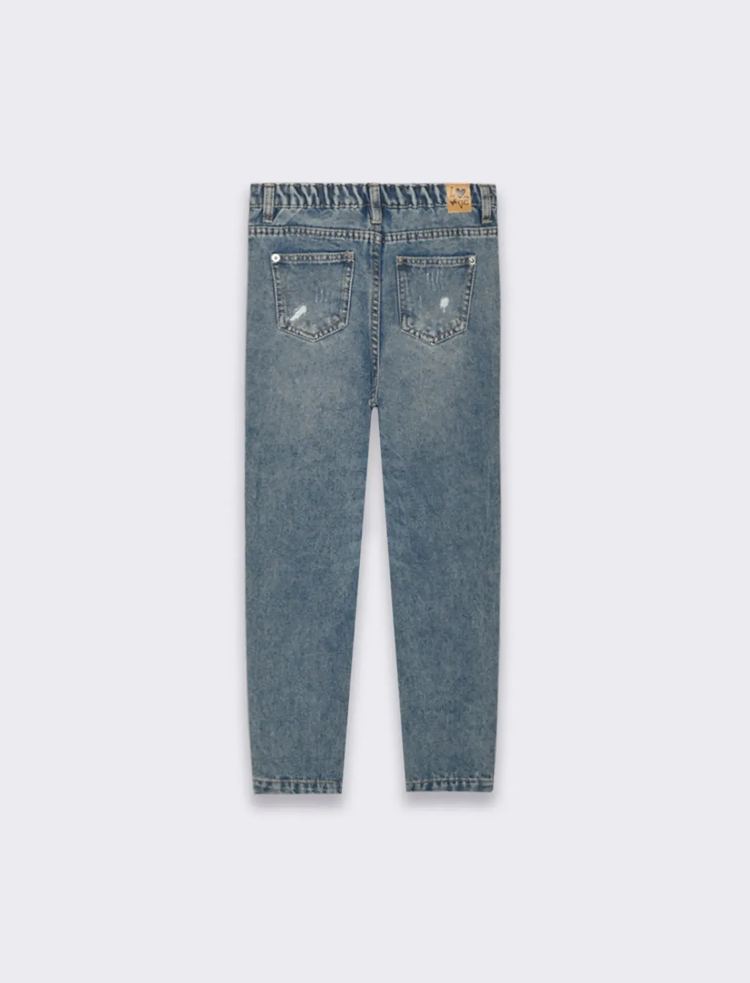 Piazza Italia Bambina|Jeans<Denim di cotone con rotture ed elastico regolabile in vita, vestibilità mom fit - Denim