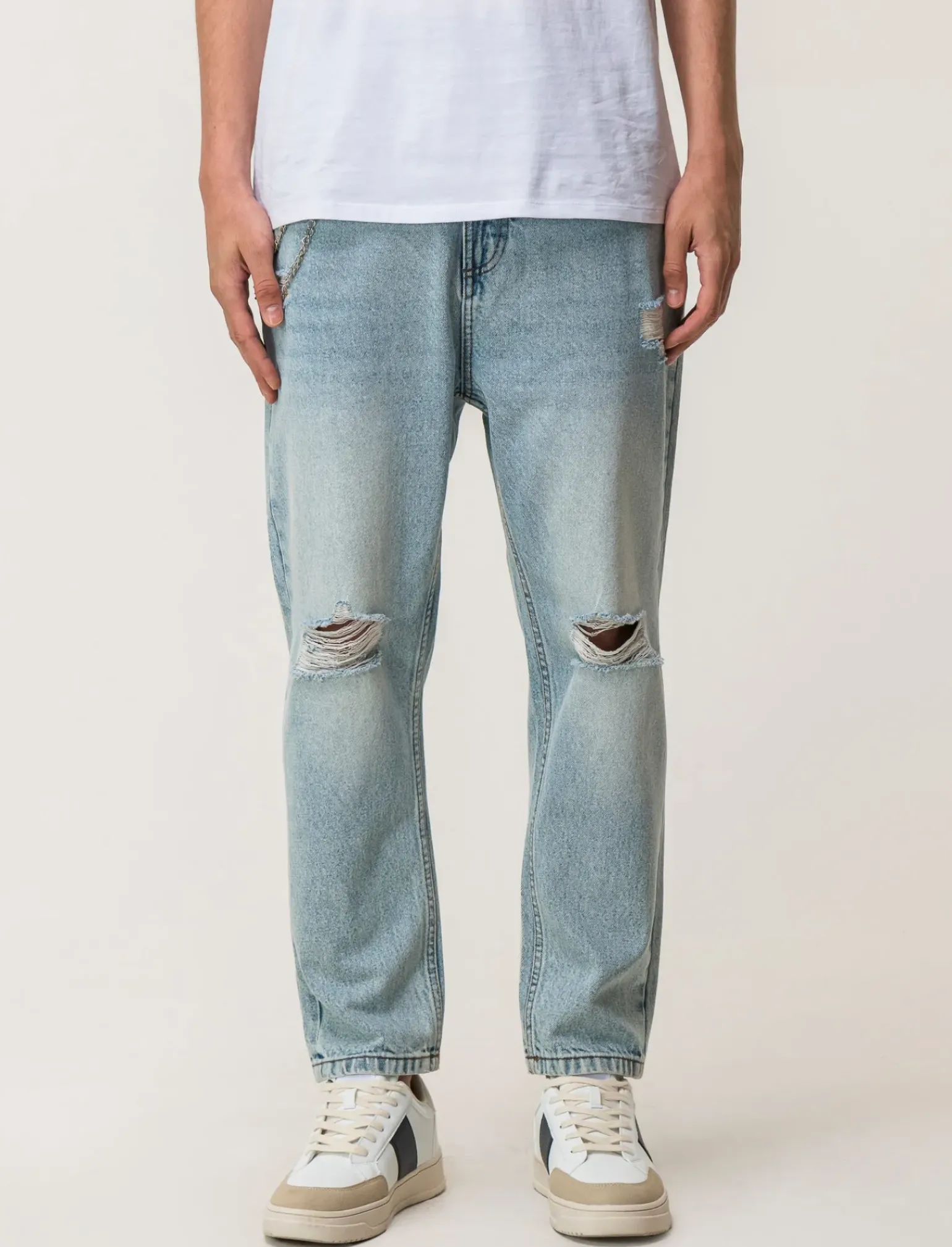 Uomo Piazza Italia Uomo|Jeans<Denim loose fit a cinque tasche con strappi - Denim chiaro
